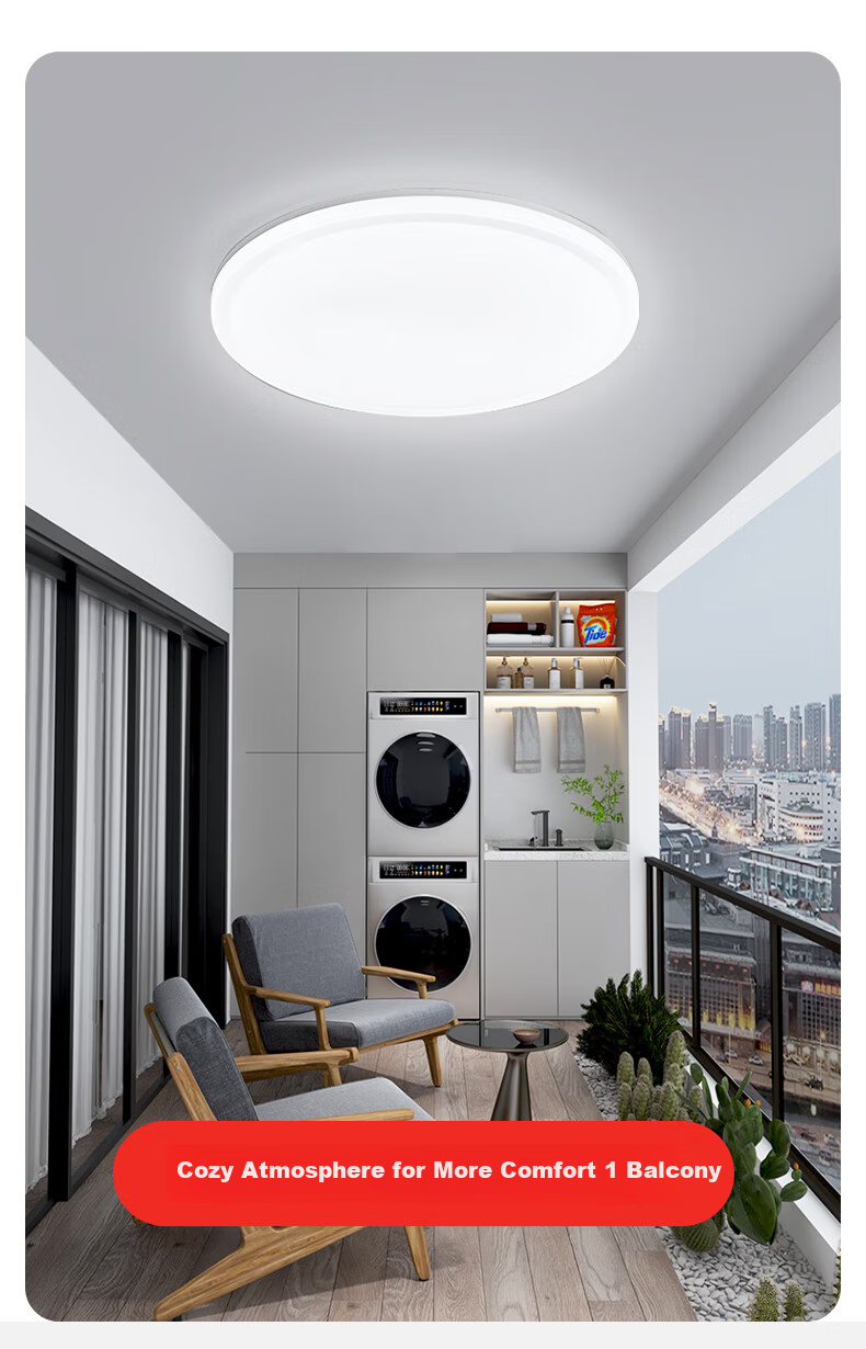 Sunshine Lighting LED Ceiling Light Bedroom Balcony Dining Kitchen Full Spectrum Three-proof Monochrome Cool White Minimalist Style 24W 13