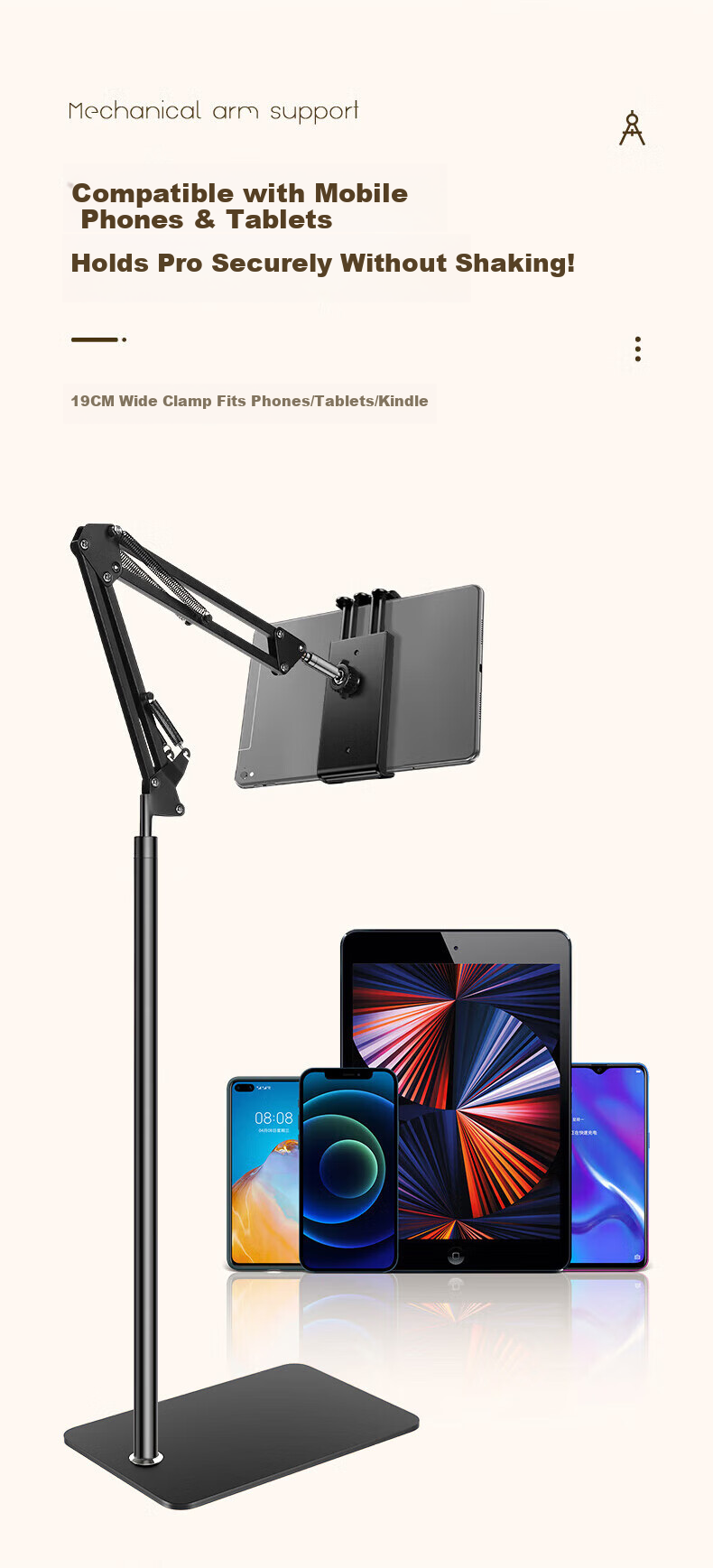 BIAZE [Metal Double-Rod Support Thickened Version], IPad Stand, Tablet Stand, Desktop Support Stand, for Gaming, Watching Shows, Online Classes, Office Use, Extendable, Foldable, Portable, Aluminum Alloy B45 White 11