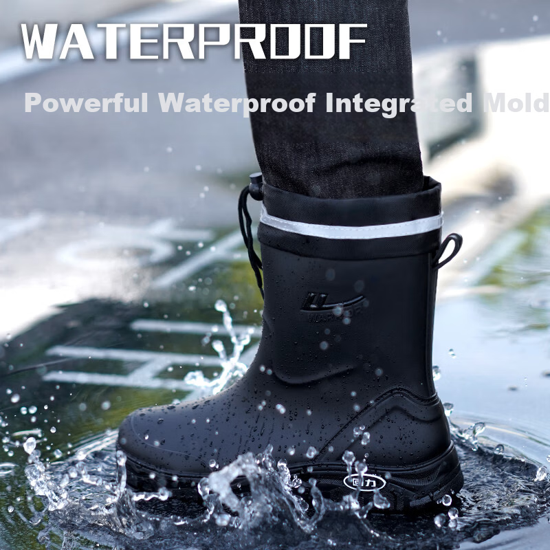 Warrior Men's Mid-Calf Waterproof Non-Slip Rain Boots Outdoor Work Car Wash Delivery Rider Fishing Durable Rain Shoes 5388 Red Size 41
