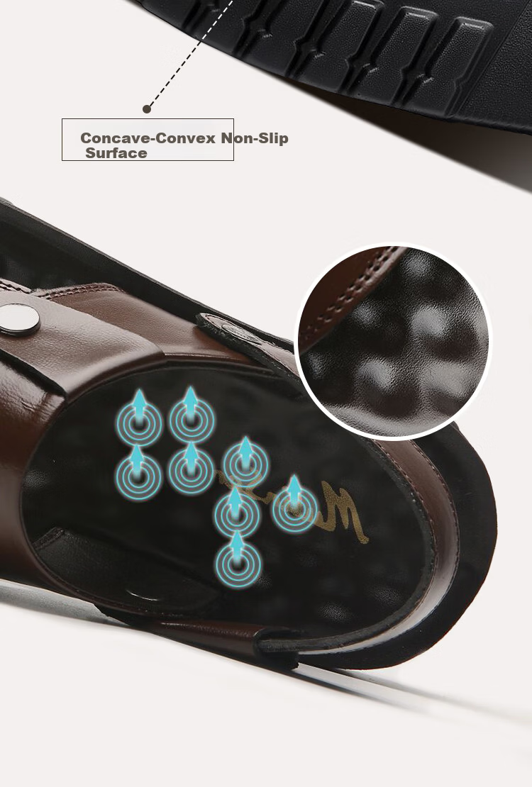Jingzhenlianggong New Casual Soft Sole Men's Breathable Anti-Slip Sandals Slippers Dark Brown Leather Texture Style Size 40 6