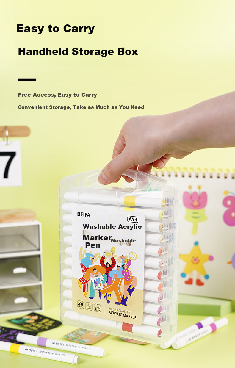 BEIFA 24-Color Acrylic Markers Triangular Barrel Markers Children's Watercolor Pens Drawing Coloring Art Kids Gift Back to School Essential 4