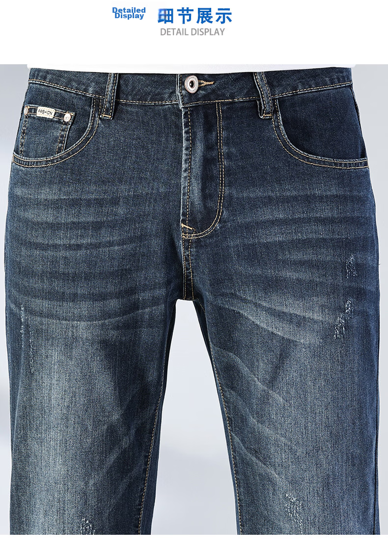 Zengzhi Men's Stretch Denim Pants 9/10 Length Simple Stylish Straight Leg Blue Size 28 17