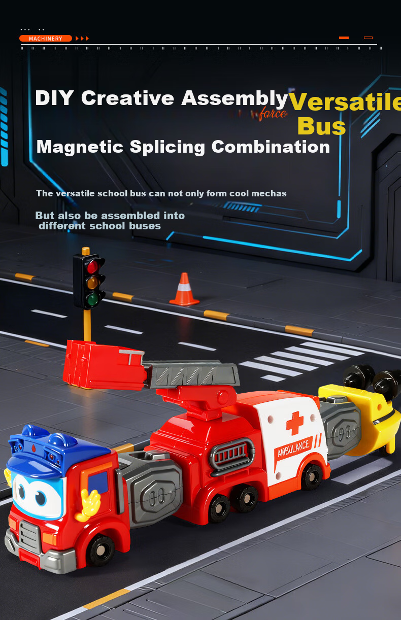 Anby Families Kids Transformable School Bus Fire Truck Toy 3-6 Years Boys Car Model Children's Day Gift 8