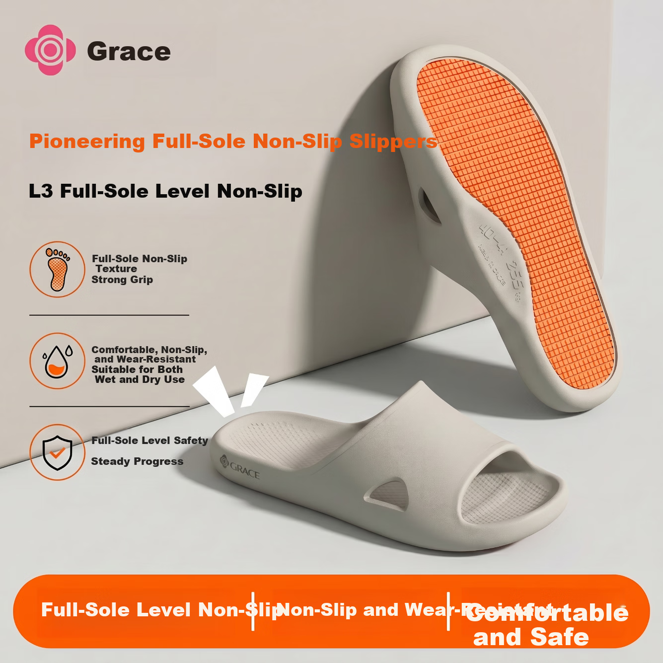 Grace Full-Sole Non-Slip Slippers Men Summer 2026 New Indoor Home Bathroom Odor-Resistant Soft Sole Cool Slippers Women
