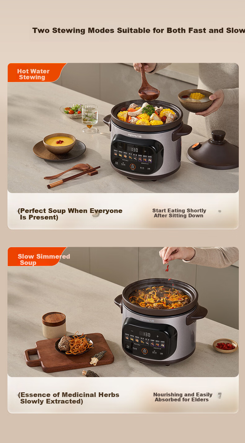 Joyoung 4L Electric Slow Cooker Purple Clay Pot Multi-Function Smart Timer Stew Porridge Soup Pot DG40K-GD408 10
