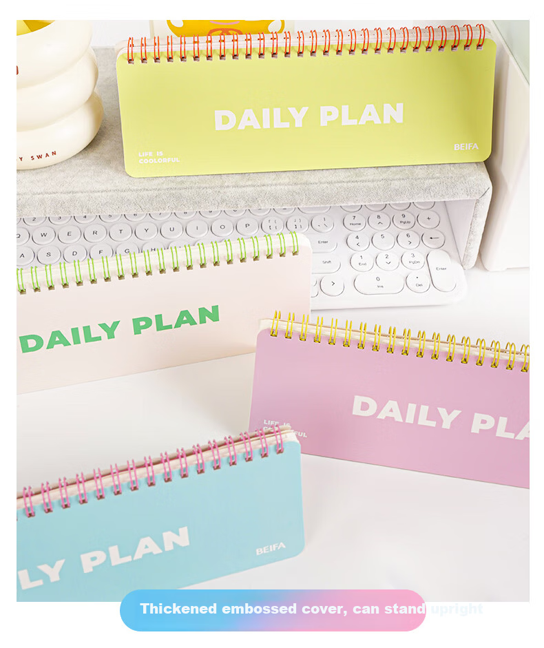 BEIFA Daily Desktop Planner High-Quality Office Study Planner Self-Discipline Check-In Schedule Baguette Weekly Planner Cream Apricot - Blank [Back to School Essential] 2