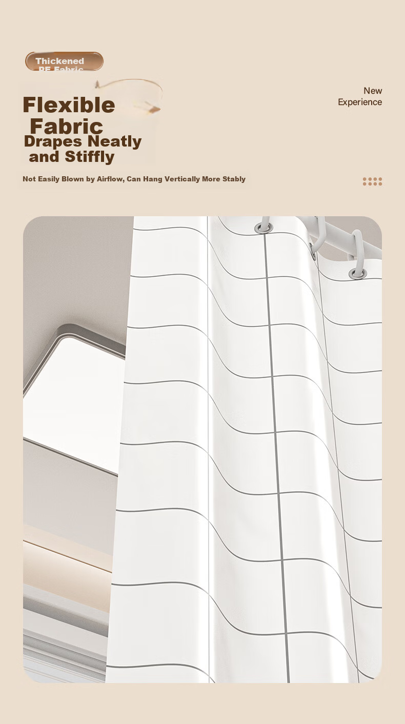 Baicaoyuan Shower Curtain Bathroom Waterproof Partition Curtain Mold Resistant 160x180cm 7