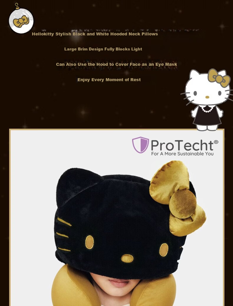 Tbh Sanrio Hello Kitty Hooded Travel U-Shaped Neck Pillow Classic Black 6