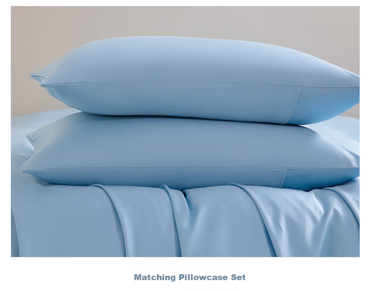 SOMERELLE A-Class Solid Color 60s Cotton Four-Piece Bedding Set 100% Combed Long-Staple Cotton Bed Linen 1.8m Fitted Sheet Set Sky Blue 8