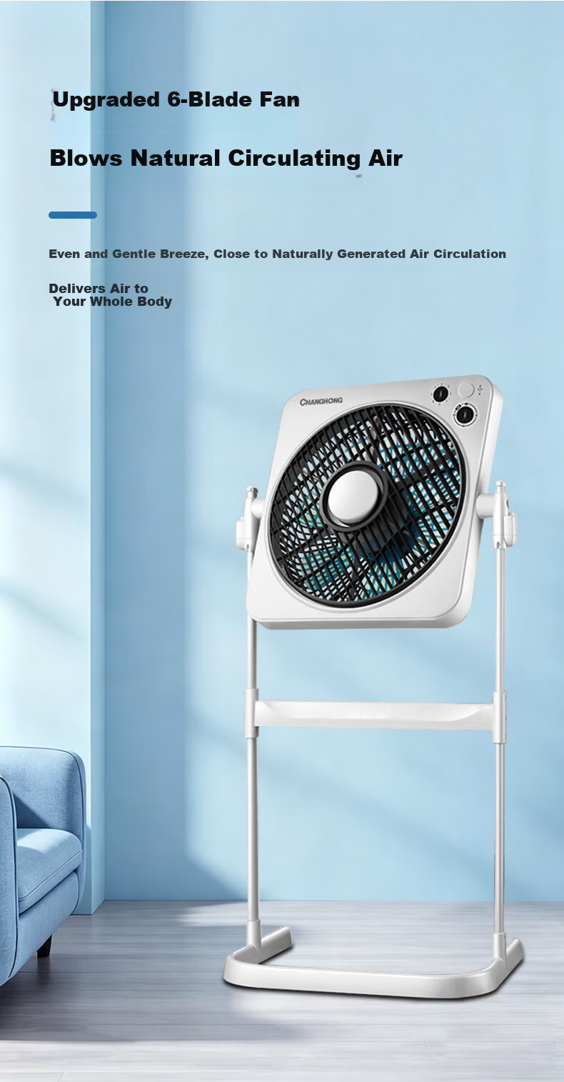 CHANGHONG Adjustable Steel Frame Pedestal Fan Home Floor Fan Dormitory Table Fan Desktop Timer Small Fan Six-Blade Soft Wind Fan FS-ZJ501 8