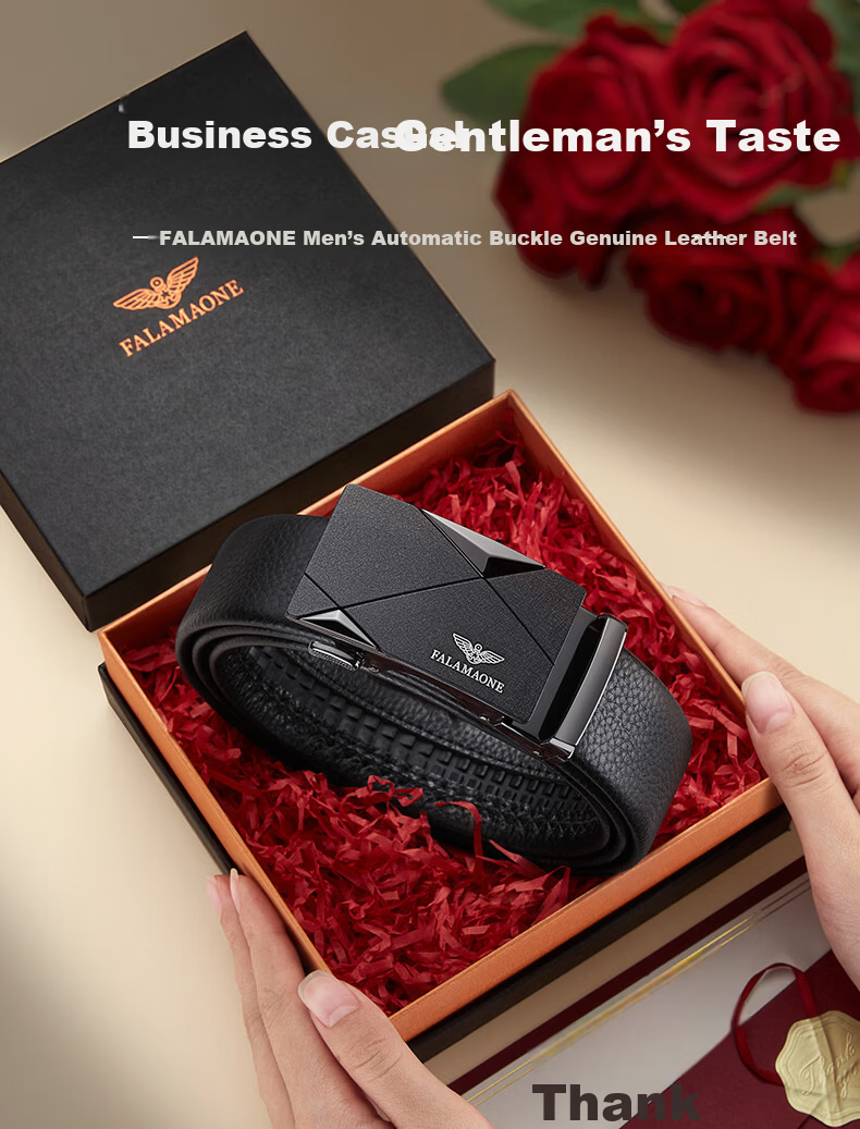 FALAMAONE Armani Men's Genuine Leather Automatic Buckle Belt Gift for Boyfriend Husband 2