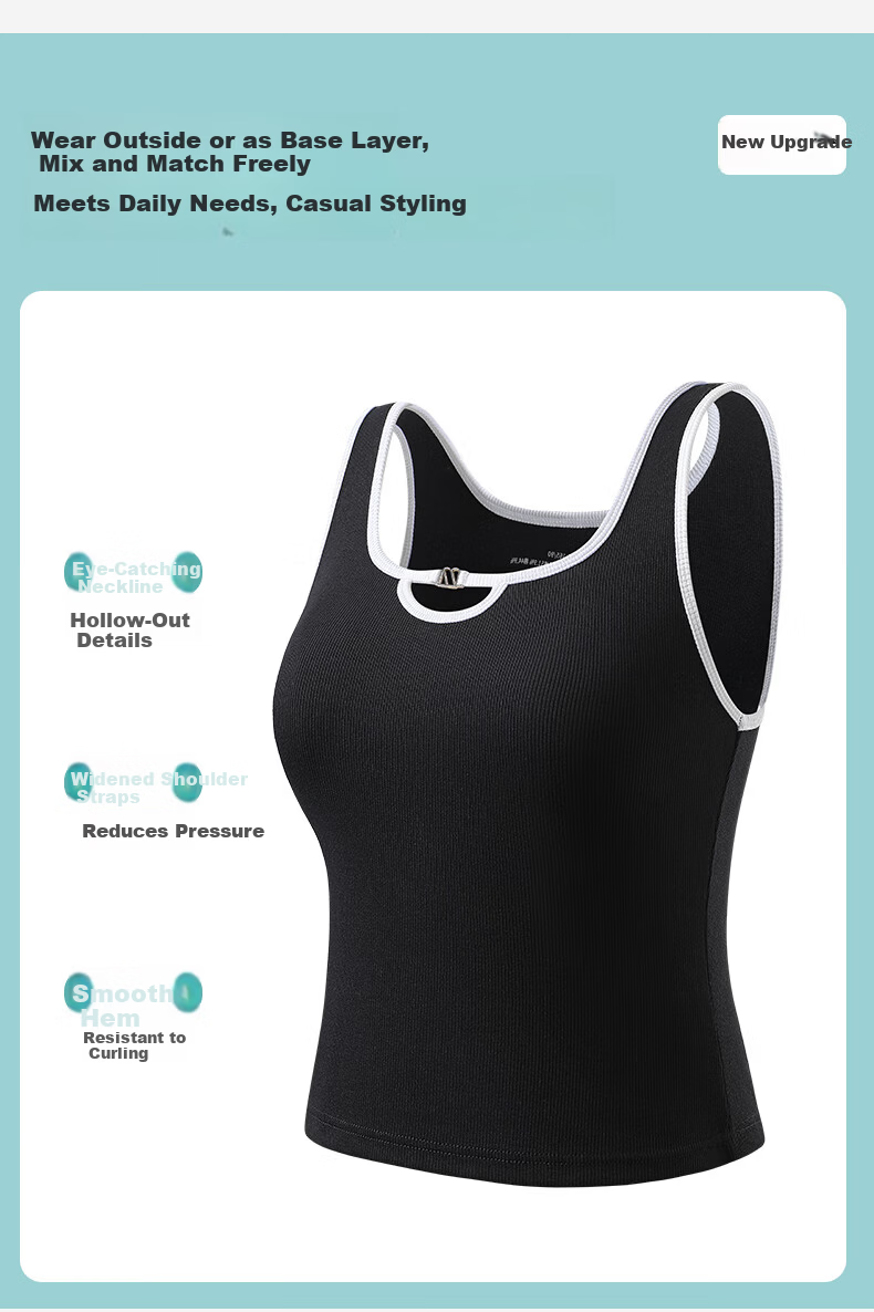 MiiOW Women's Camisole Vest [Side Coverage Anti-Exposure] Autumn Black and White Color Block Hollow Design Outerwear Base Shirt 3