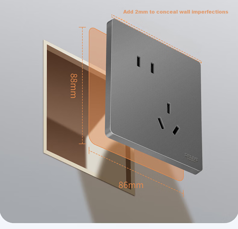 DELIXI Switch Socket, Recessed Socket for Air Conditioner, Hidden Socket, Built-In Starry Gray, 16A Three-Hole 11