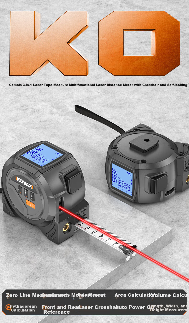 KEMAISI 3-in-1 Laser Distance Measuring Tape Infrared Rangefinder High-Precision Handheld Electronic Ruler Tape Measure for Carpentry 1