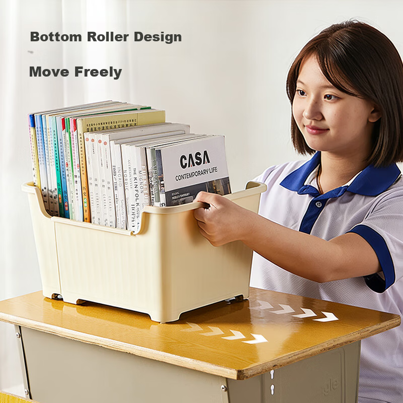 Kousu Student Book Storage Box Expandable Under-Desk Bookshelf with Wheels Mobile Organizer Rack for Middle and High School