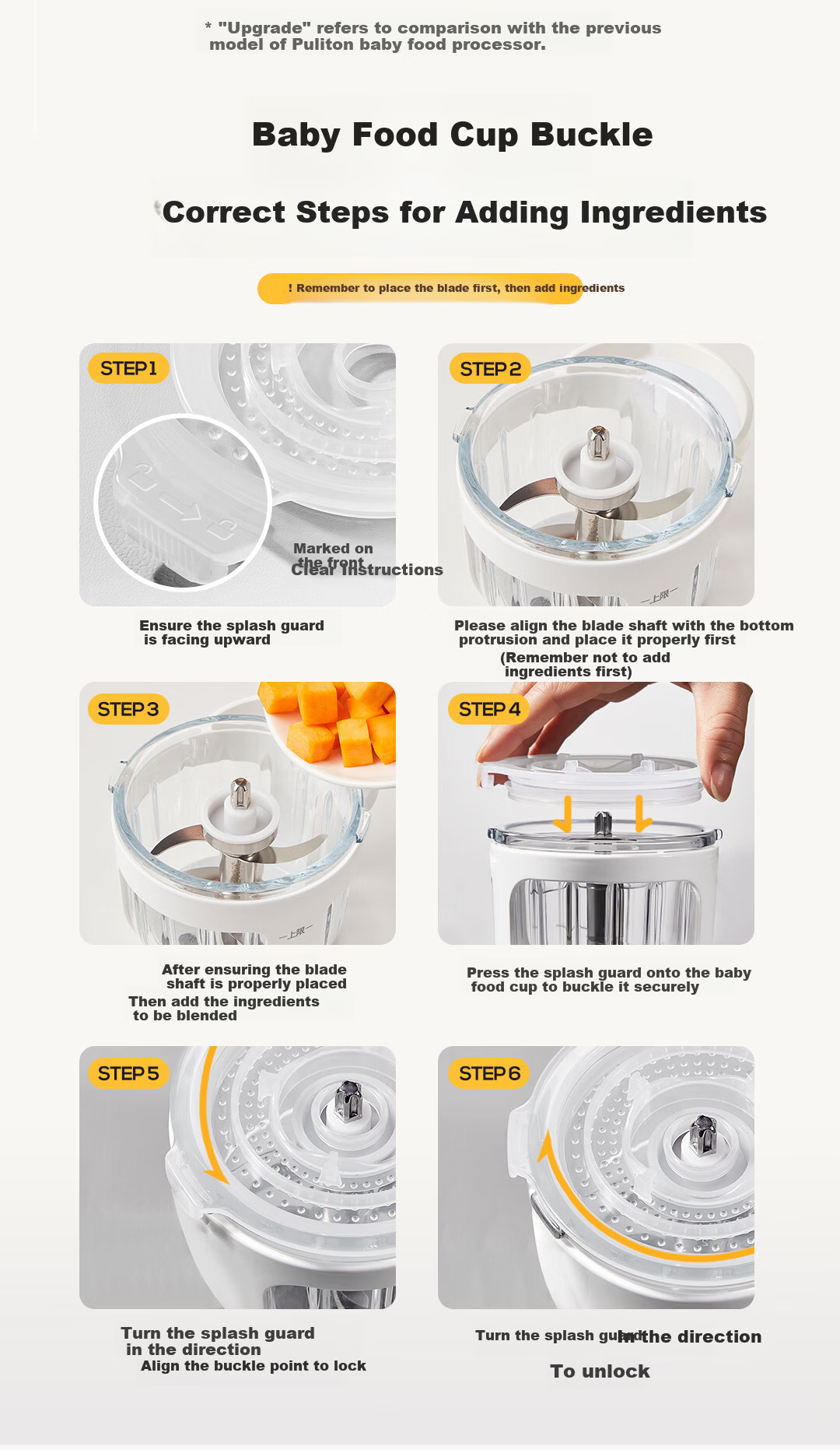 Pulidon Baby Food Processor Infant Puree Blender Food Preparation Tool [Single Speed] Ten Blades - Single Cup Single Blade 10