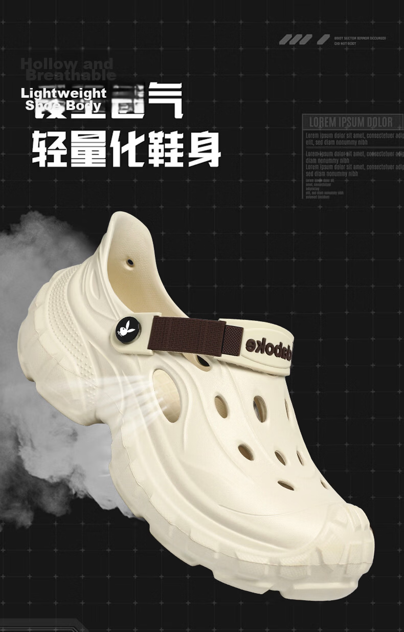 PLAYBOY Men's Summer 2026 Hollow-out Thick-soled Sandals Breathable Dual-wear Beach Shoes Khaki Size 40 8