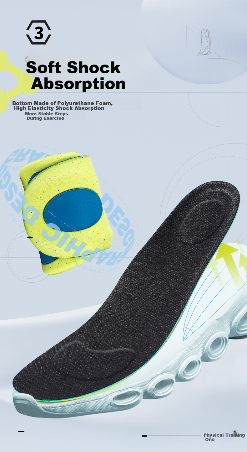3515 Outdoor Training Sports Insoles for Men Shock Absorption Soft Cushioning Breathable Sweat-Absorbing Odor-Resistant Antibacterial Size 41 7