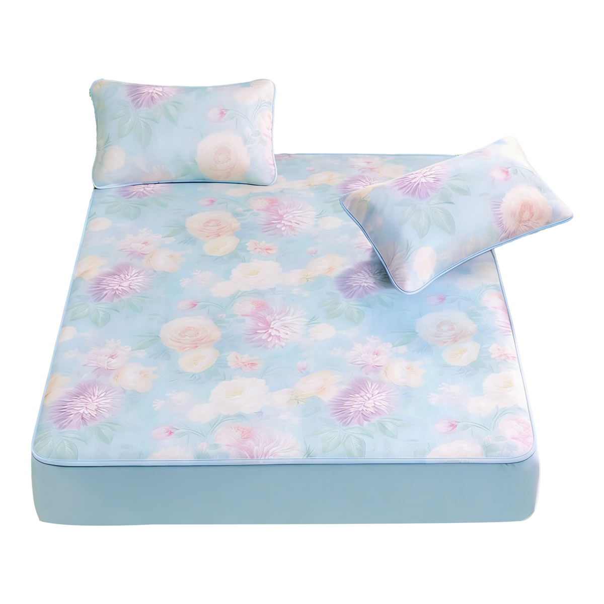 FUANNA Ice Silk Cooling Mat Washable 1000D Thick Silk A-Class Antibacterial Fitted Sheet Three-Piece Set Double 1.8x2m