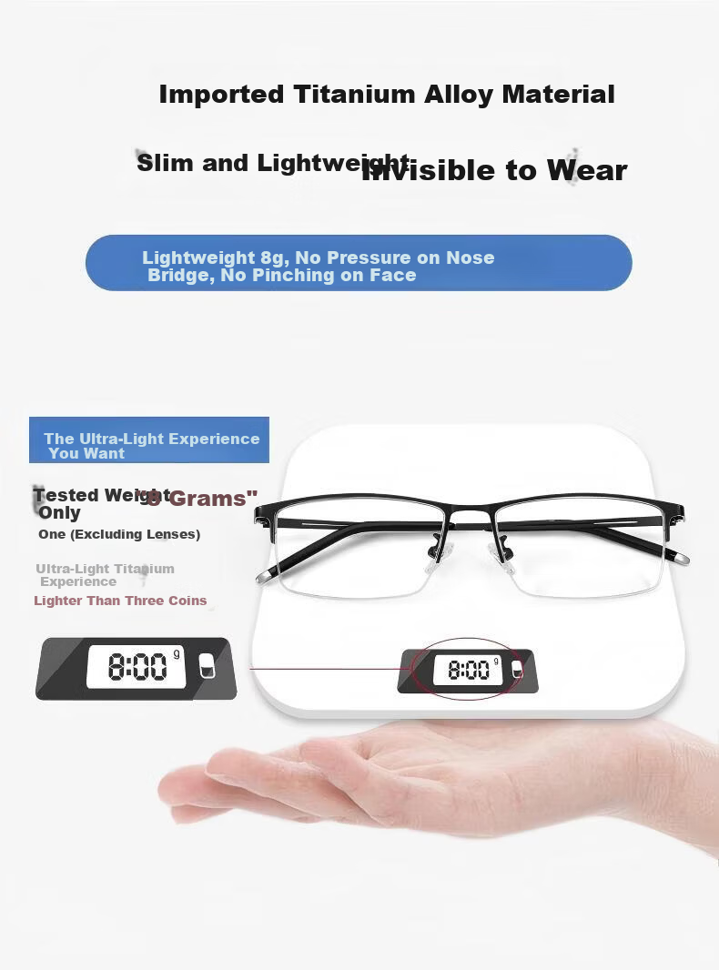 Morak Japanese Imported Titanium Multifocal Reading Glasses for Men, Smart Zoom Presbyopia Glasses for Driving and Walking, Genuine 7