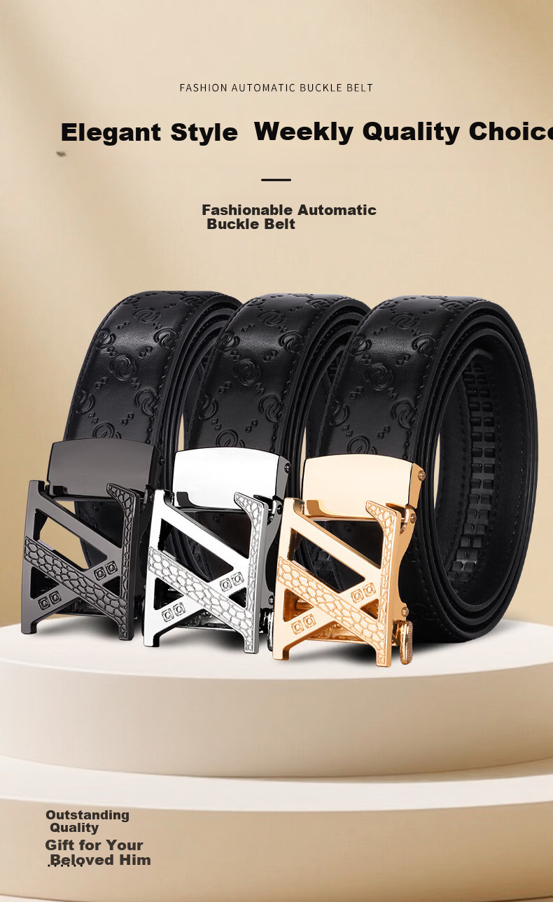 CARTELO Men's Genuine Leather Automatic Buckle Business Casual Belt Birthday Gift for Boyfriend Husband Dad Elders 1