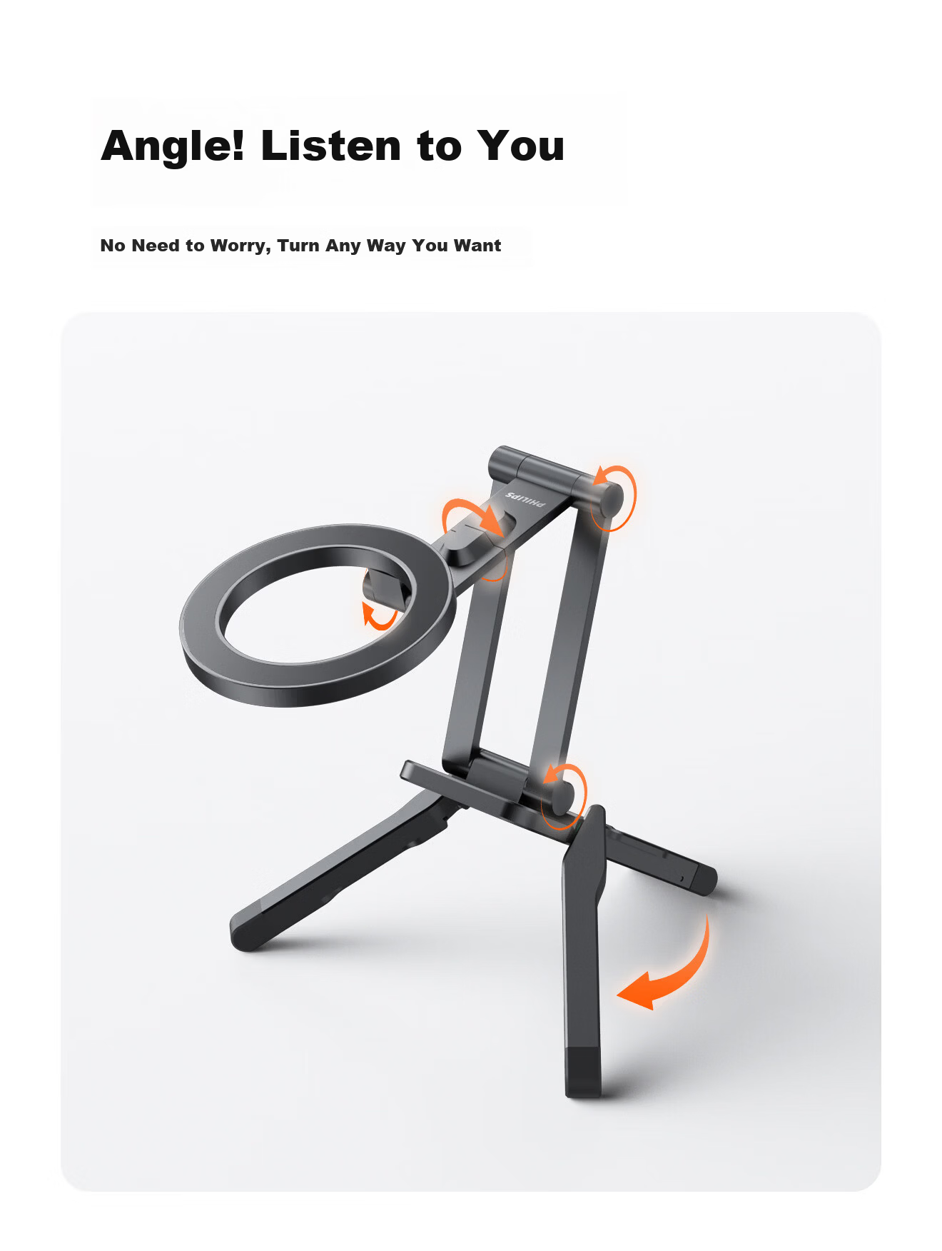 PHILIPS Dual Ring Magnetic Phone Stand, MagSafe Back Sticker, Compact Portable Folding Desktop Support, Binge-Watching Essential, Compatible with Apple And Android Phones, Finger Ring Stand 2333 Orange 2