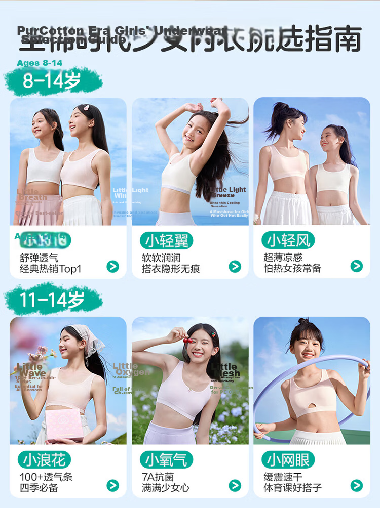 PurCotton Ultra-Thin Cotton Bra for Teenage Girls, Light Breathable Cotton Underwear for Middle School Students Aged 12-16, Self-Operated Second And Third Stage 1