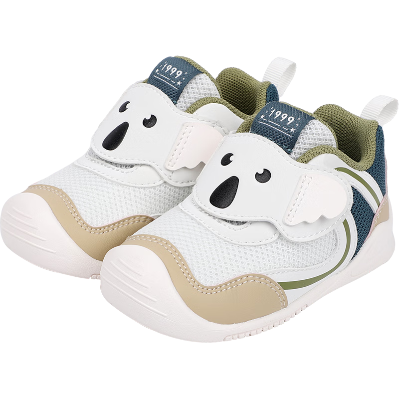 DR·KONG Toddler Shoes, Barefoot Pre-Walking Shoes, Autumn Lightweight Infant Shoes for Boys, B13243W010 White/apricot/green, Size 22