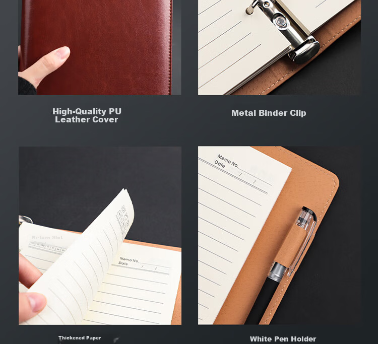 Xutong B5 Refillable Notebook Simple Leather Cover 100 Sheets 200 Pages 9-Hole Magnetic-Free Buckle Card Slot Corporate Office Meeting Record Detachable Refillable Notebook Customizable Logo 4