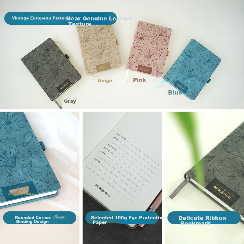 HERO A5 Business Notebook Thickened Hard Cover Soft Leather Simple High-End Gift Meeting Portable Office Stationery Lined Tearable Diary Journal Binder