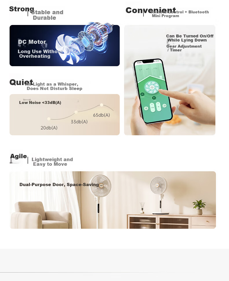 AUX DC Inverter Floor Fan Quiet Home Standing Fan Stepless Speed Adjustable Energy-Saving Air Circulation Fan Dual-Use Table and Floor Fan FS30-2501 2