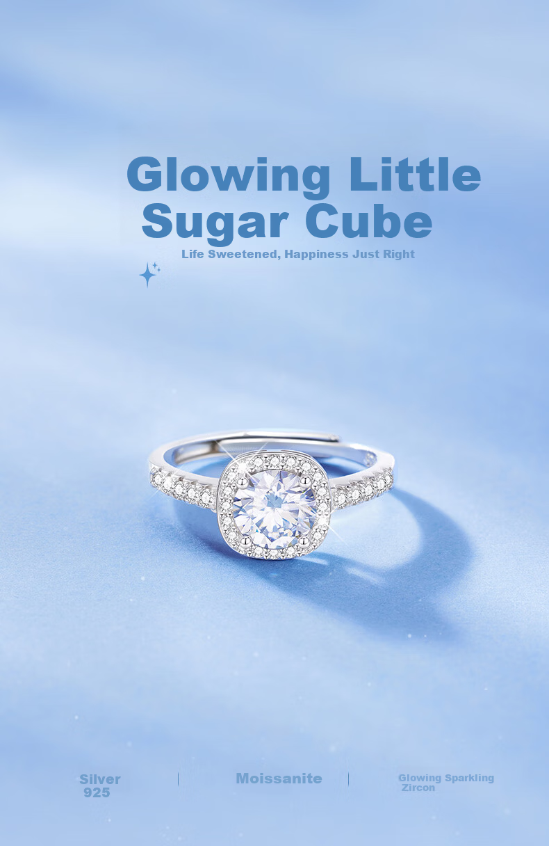 GLTEN Sugar Cube Engagement Ring 1 Carat Moissanite Silver Ring for Women Wedding Gift for Girlfriend Wife 1