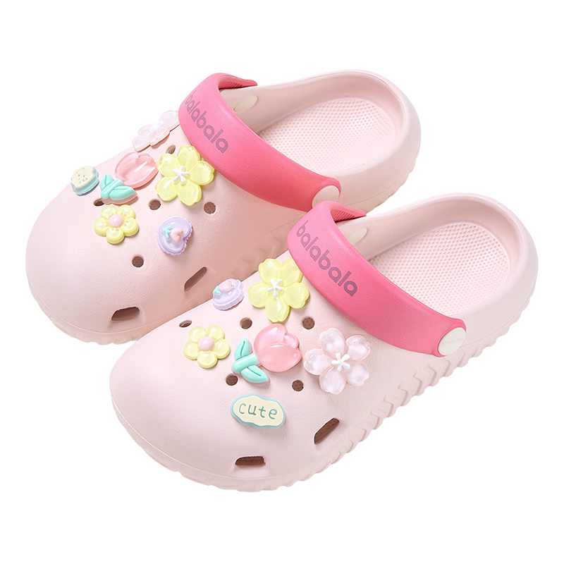 Balabala Kids Summer Flower Hole Sandals Breathable Outdoor Beach Girls Slippers for Toddlers and Older Children