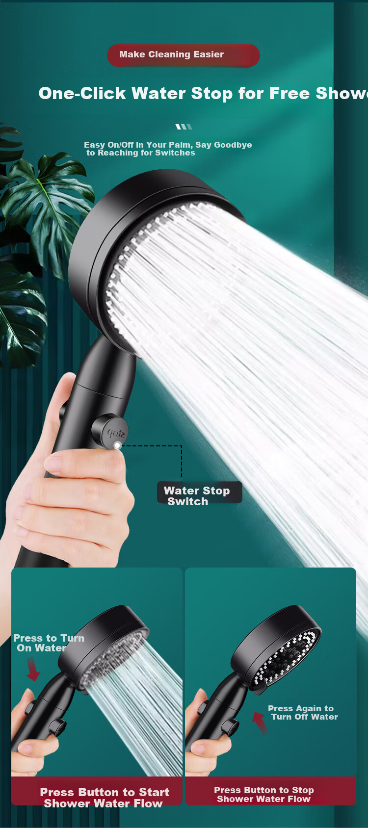 MUGE Shower Head Set with Pressurized Large Panel, Rotatable Handheld and Overhead Dual-Use Rainfall Showerhead 6