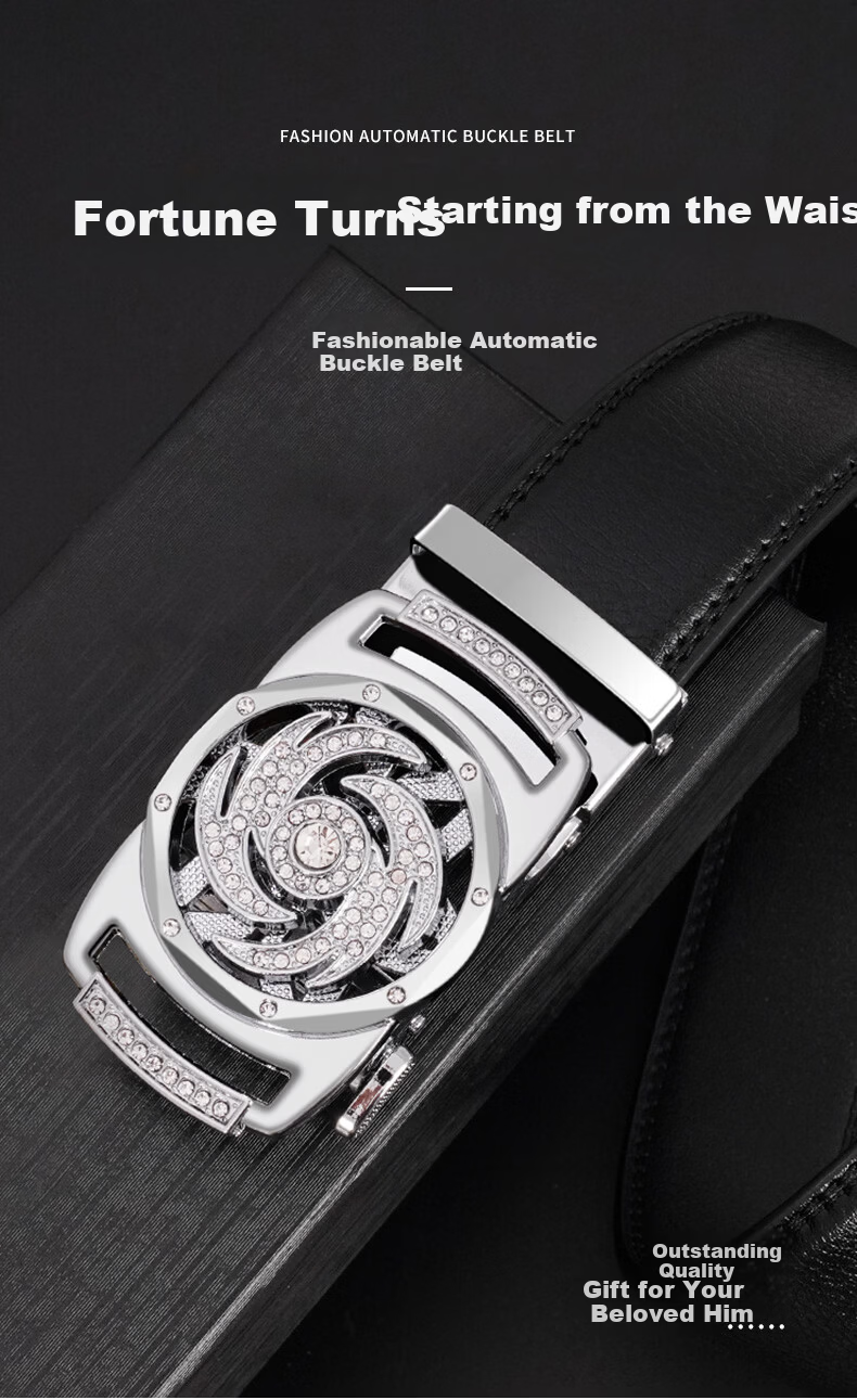CARTELO "Fortune Turn" Men's Business Casual Genuine Leather Automatic Buckle Belt Gift for Boyfriend Husband Father 1