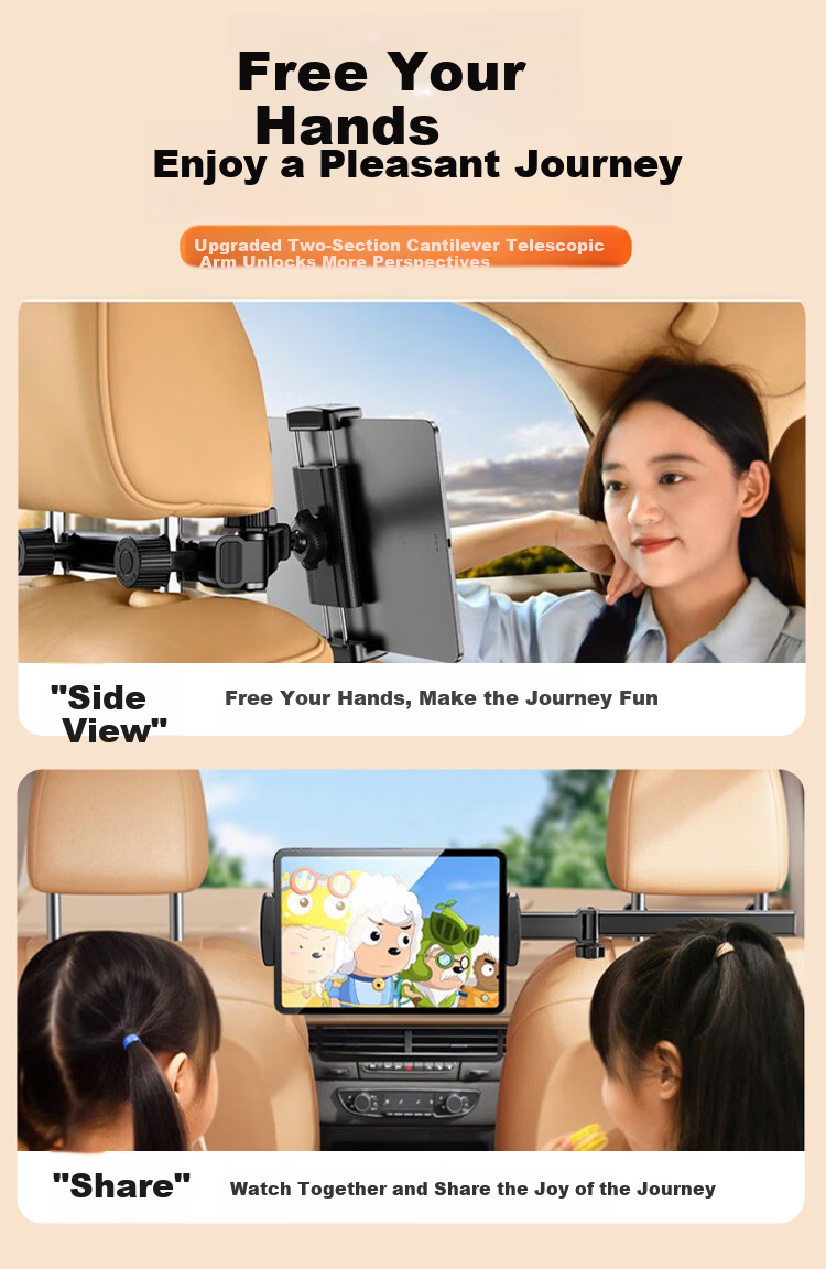 Beifute Car Tablet Holder Rear Seat iPad Car Back Seat Telescopic Phone Mount Multifunctional In-Car Use 6