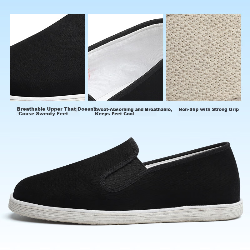 Lifeng Old Beijing Cloth Shoes Men Spring Autumn Breathable Comfortable Handmade Hemp Rope Layered Sole Slip-On Lightweight Casual Shoes Black 41