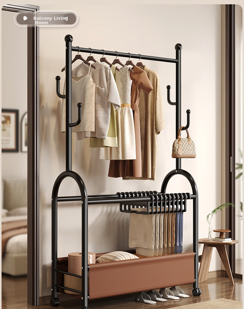 Muhan Yue Floor Standing Coat Rack Bedroom Home Clothes Hanger Storage Drying Rack Indoor Mobile Clothing Rack 10