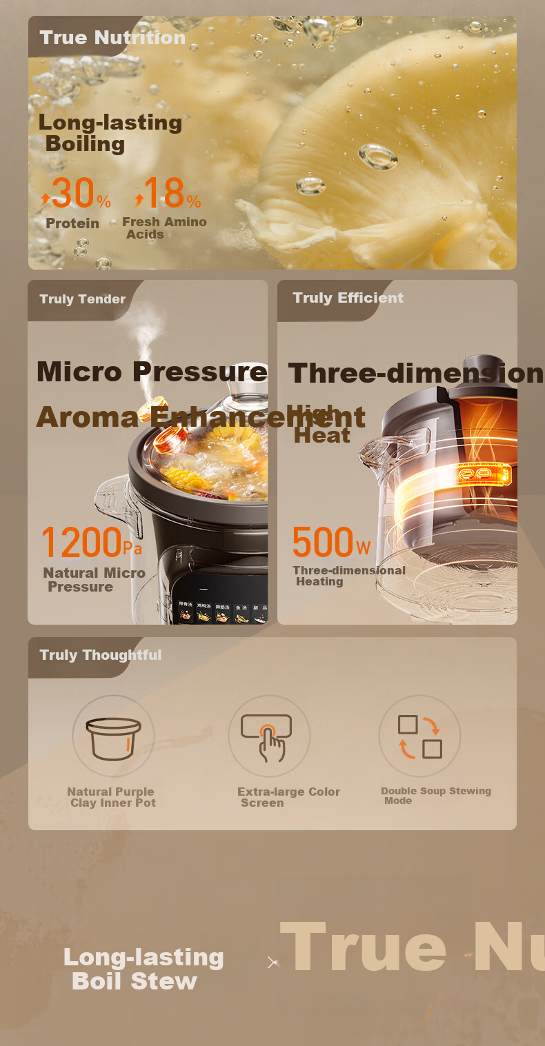 Joyoung 4L Electric Slow Cooker Purple Clay Pot Multi-Function Smart Timer Stew Porridge Soup Pot DG40K-GD408 3