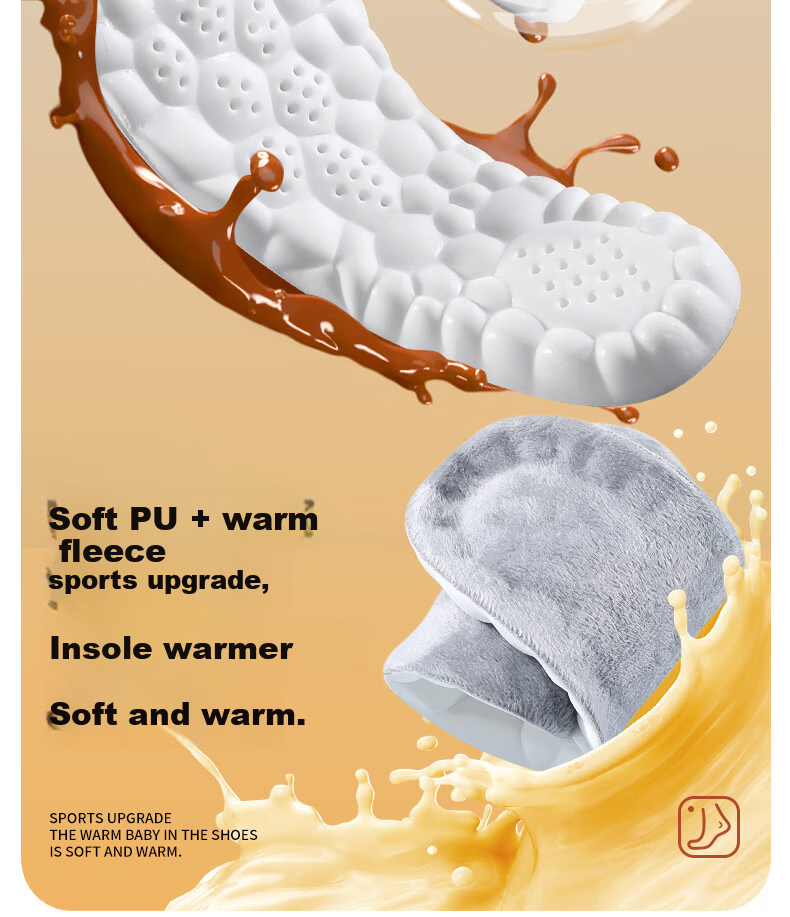 Bonnie Family 2 Pairs Men's Warm Insoles Soft Elastic Comfortable Thickened Fleece Winter Cold-Resistant Cotton Insoles 12
