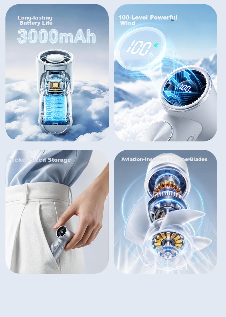 AUX Handheld Portable USB Mini Fan Long Battery Life Quiet High-Speed Energy-Saving Rechargeable Office Cooling Fan 3