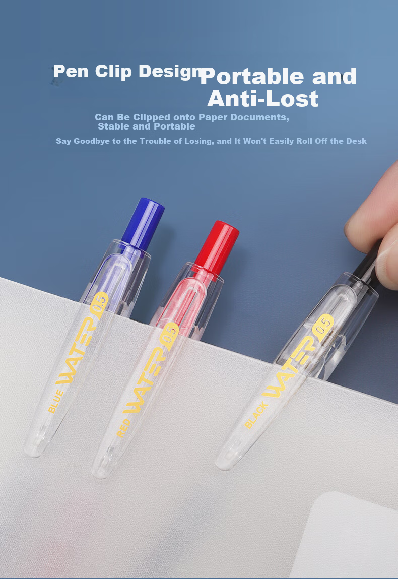 BAOKE PC1962 Silent Click Neutral Pen 0.5mm Student Exam Pen Marker Anti-Slip Wavy Grip High-Value Signature Pen Red 12pcs/Box 7