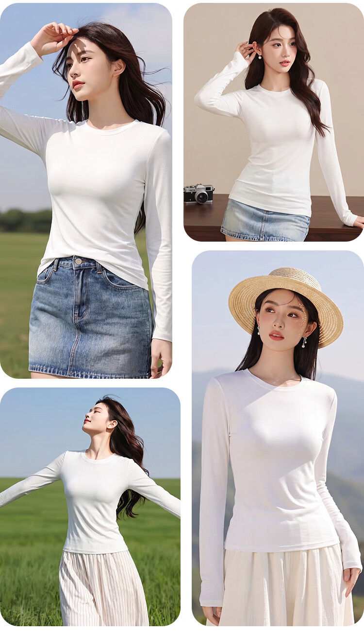 Yiershuang Women's Base Shirt 2026 New Summer Ultra-Thin Layered Wear T-Shirt Female Round Neck Slim Fit Long Sleeve Top 9