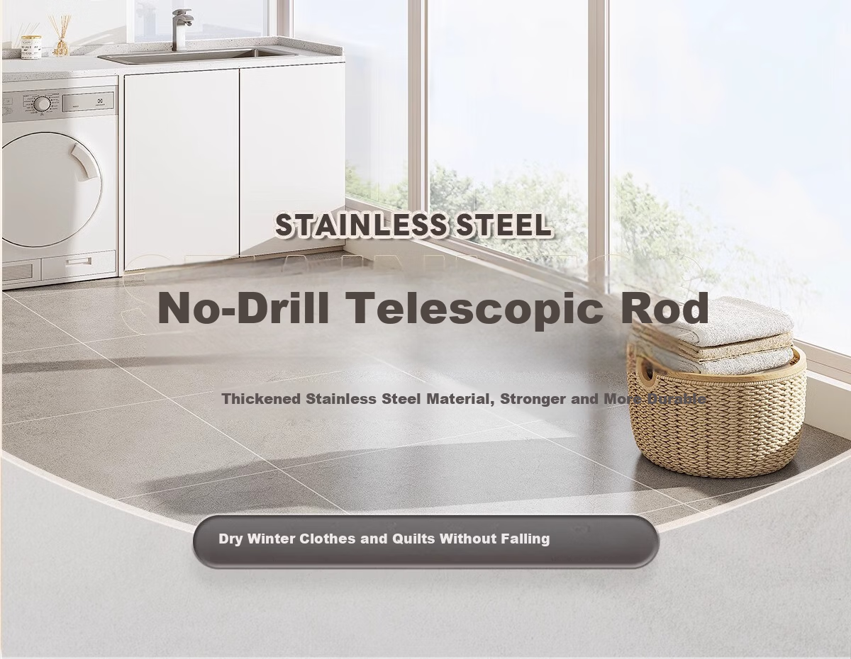 Futuristic No-Drill Telescopic Stainless Steel Clothes Drying Rod Balcony Wall-Mounted Support 340-400cm 2