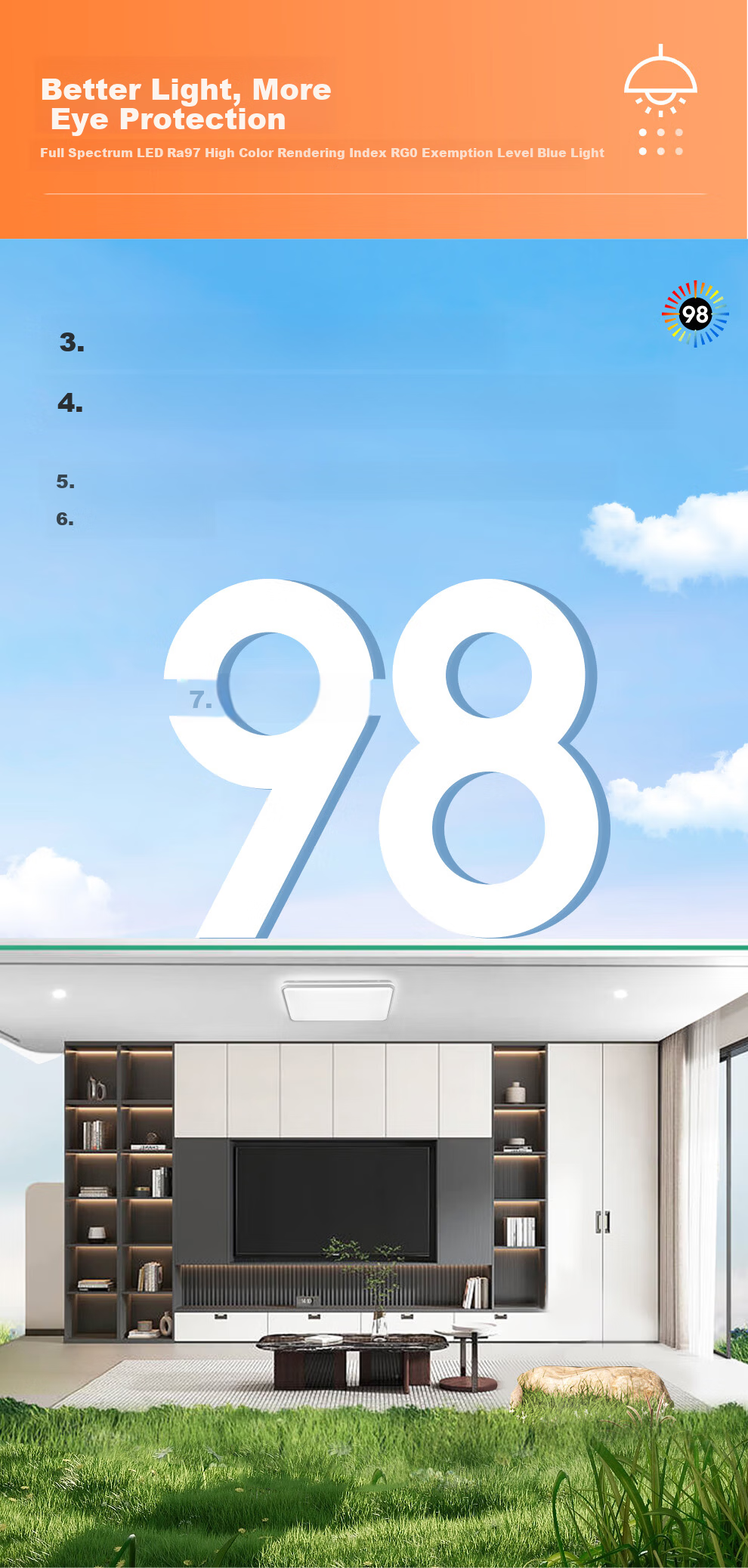 NVC LED Ceiling Light Ultra-thin Large Screen Full Spectrum Smart Quick-install Comfortable Square 48W for Living Room 9