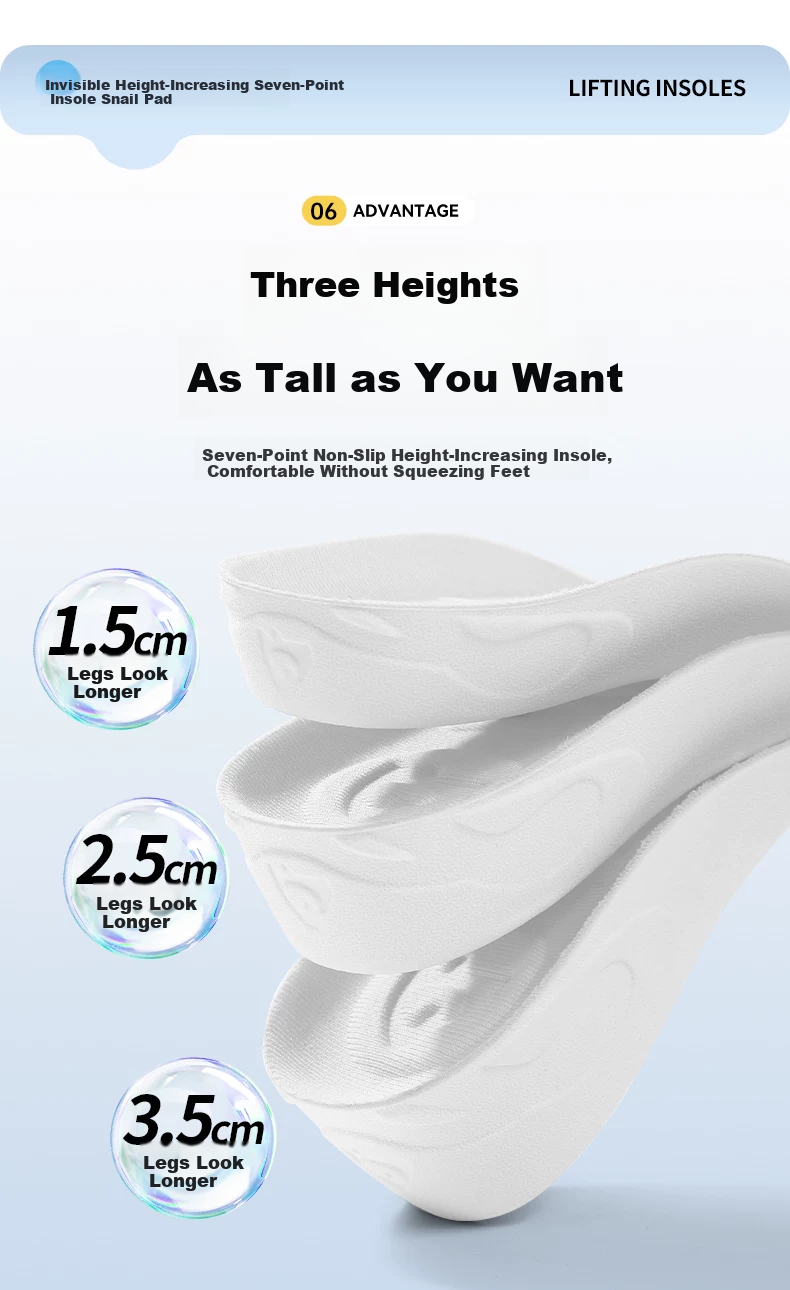 Gouge Snail Height-Increasing Insoles for Men, Arch Support, Comfortable, Invisible White, Men's Style 1.5CM, One Size Fits All, 1 Pair 11