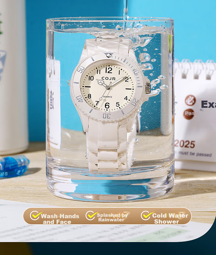 COJR Women's Watch Silicone Waterproof Luminous Electronic Quartz for High School Students Exam Use 7