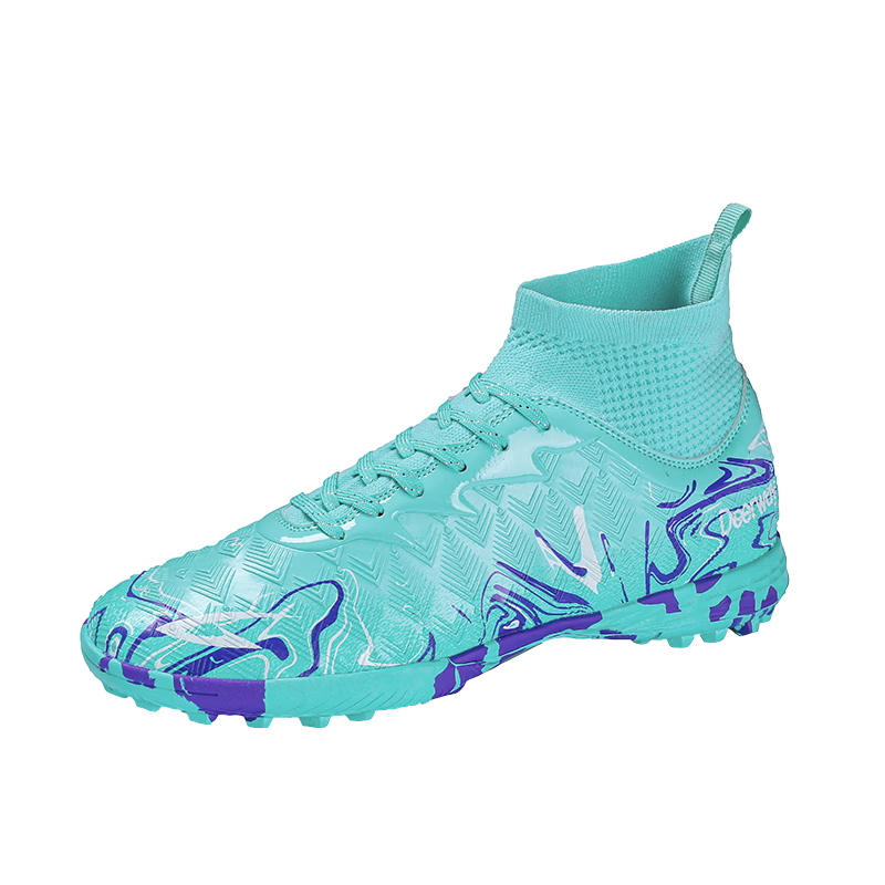 DEERWAY Men's Soccer Shoes TF Turf Studs High-Top Training Shoes for Adults and Youth Ages 12-16, Purple White, Size 40