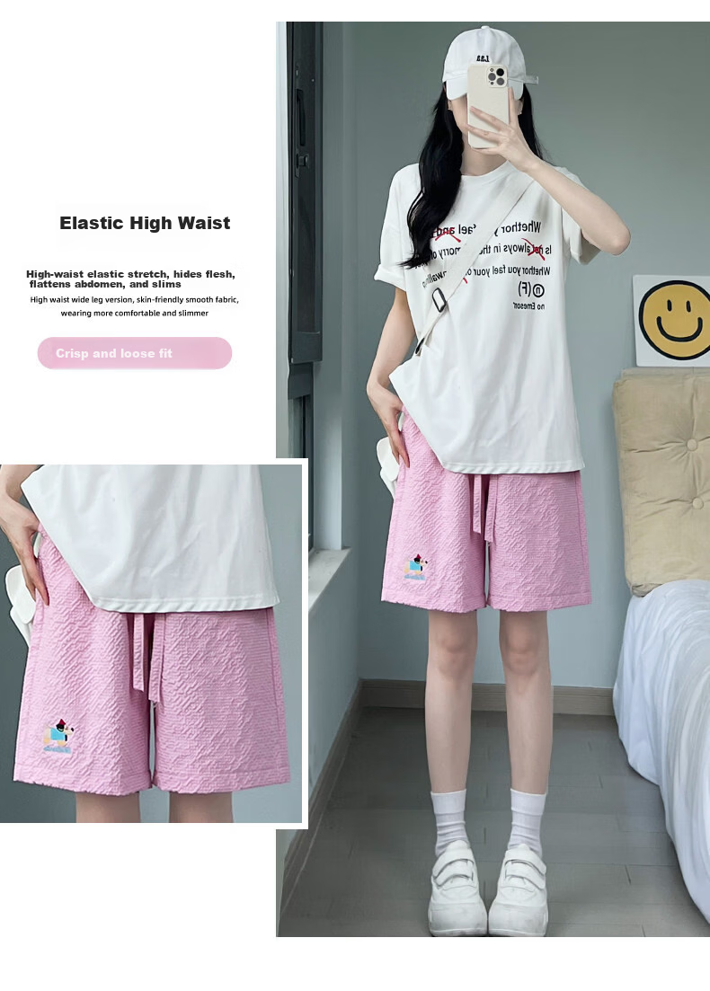 Langsha Women's Summer Thin Embroidered High-Waist Quick-Dry American Style Sports Shorts Beach Mid-Length Pants 12