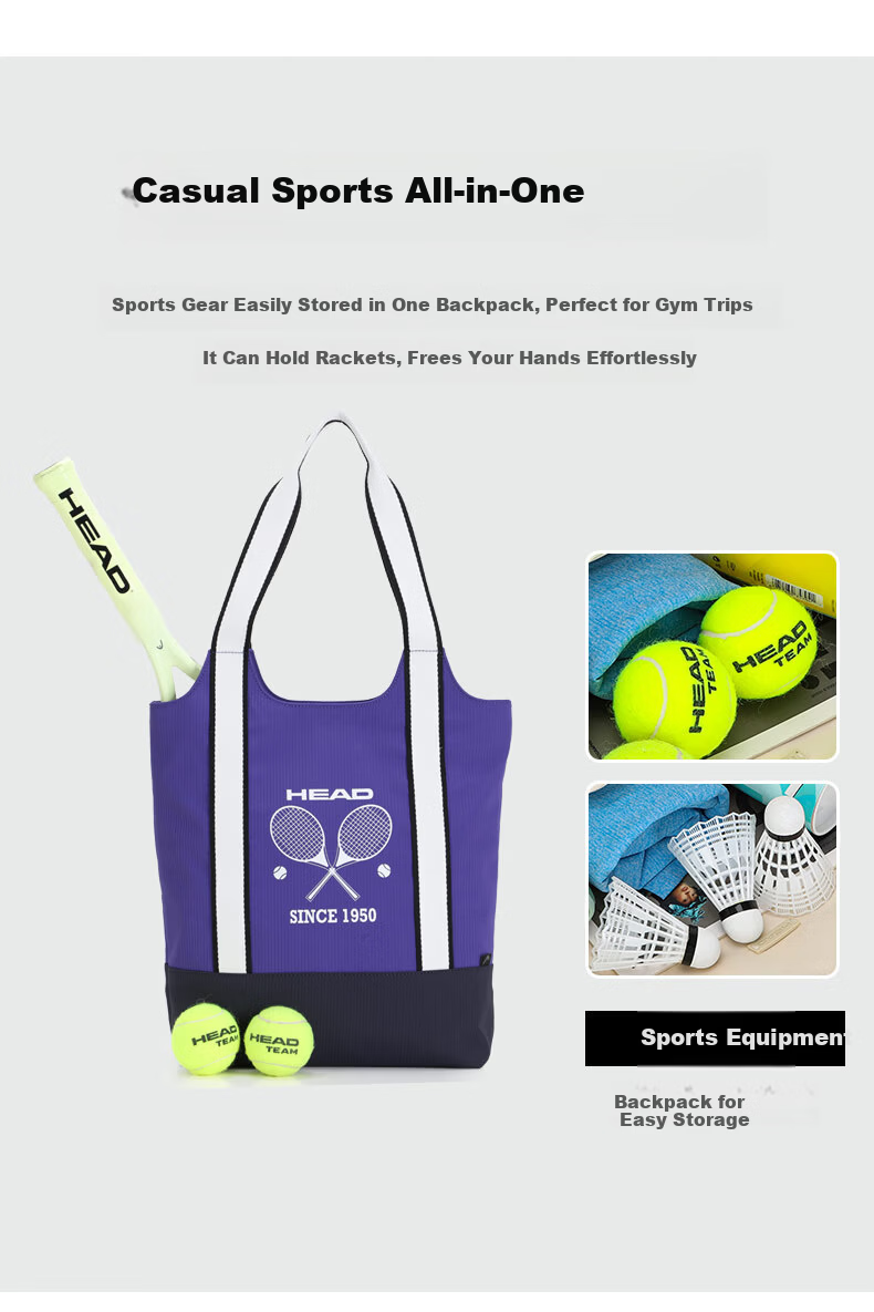 HEAD Large Capacity Tennis Bag Badminton Equipment Tote Lightweight Simple Flyknit Pickleball Racket Bag 5